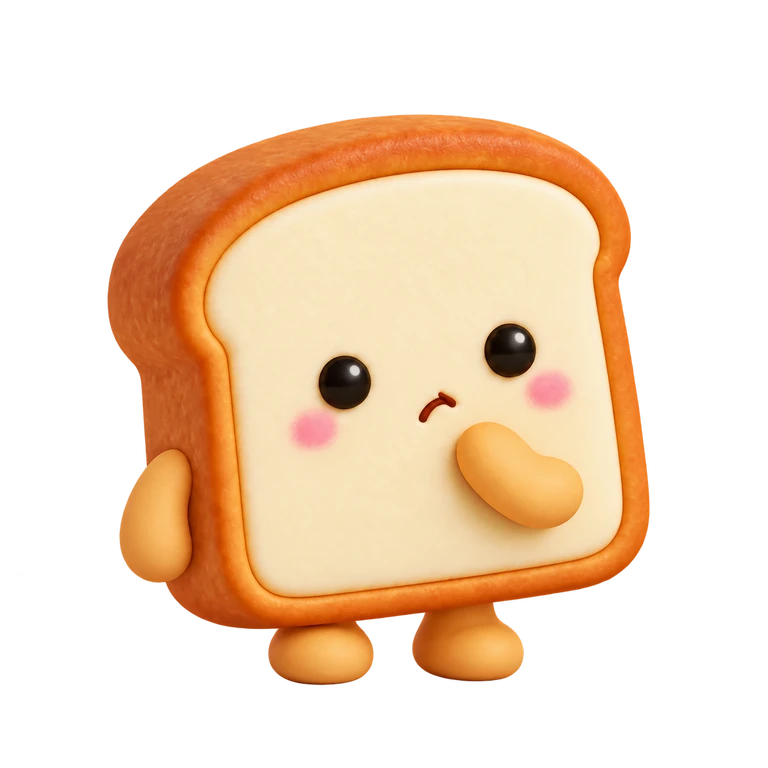 Breadly’s toast mascot thinking